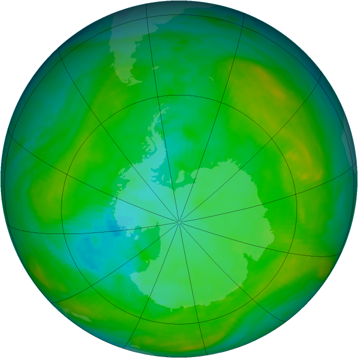 Antarctic ozone map for 08 January 1983